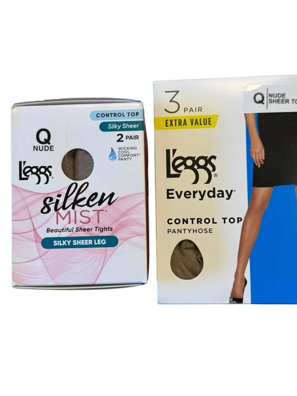 L'eggs Silken Mist & Everyday Control Top Pantyhose - Nude 5 pair Size Q